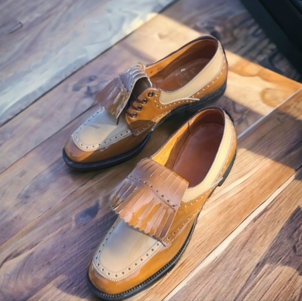 VINTAGE DUPONT CORFAM LADY EAGLE Golf Cleats 7 Spectator Kiltie Wingtip Loafers - Picture 2 of 16